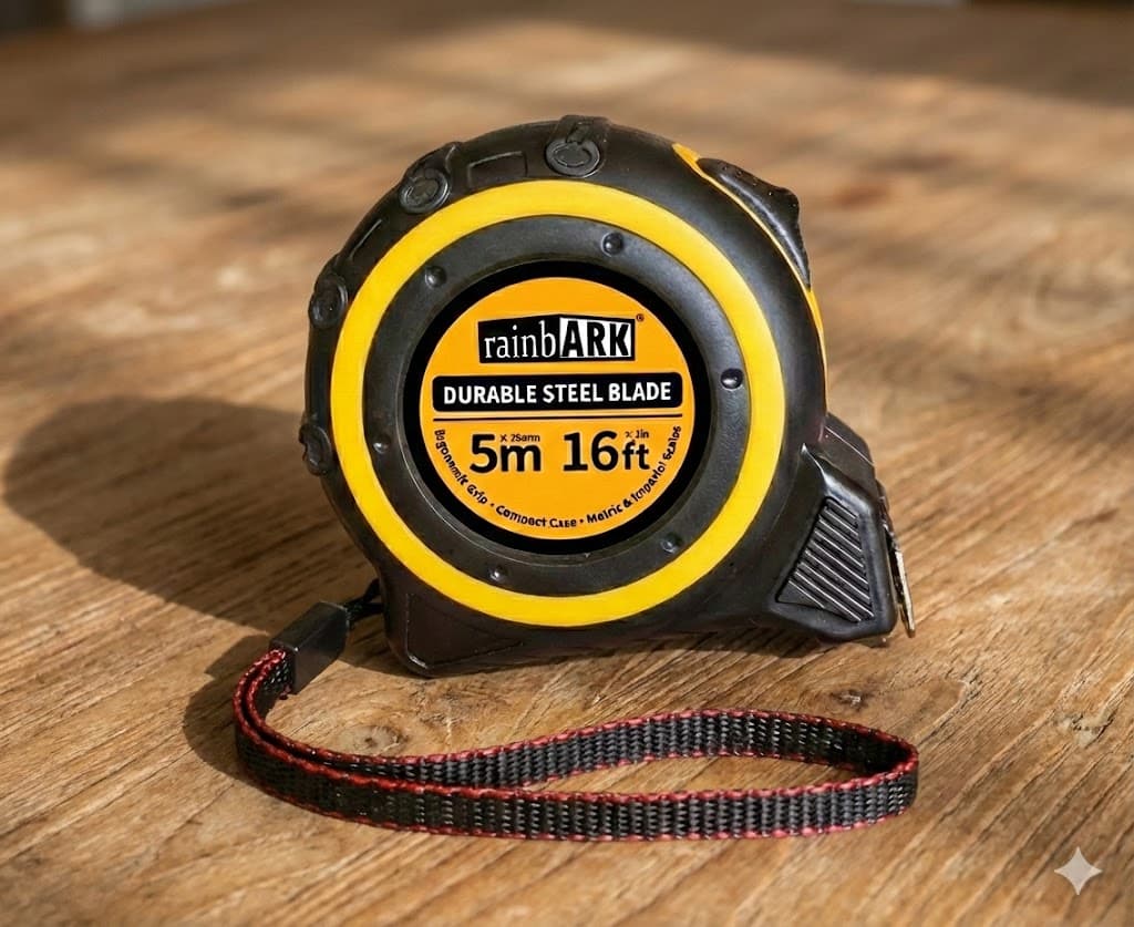 Rainbark tape measure resting on a timber workbench
