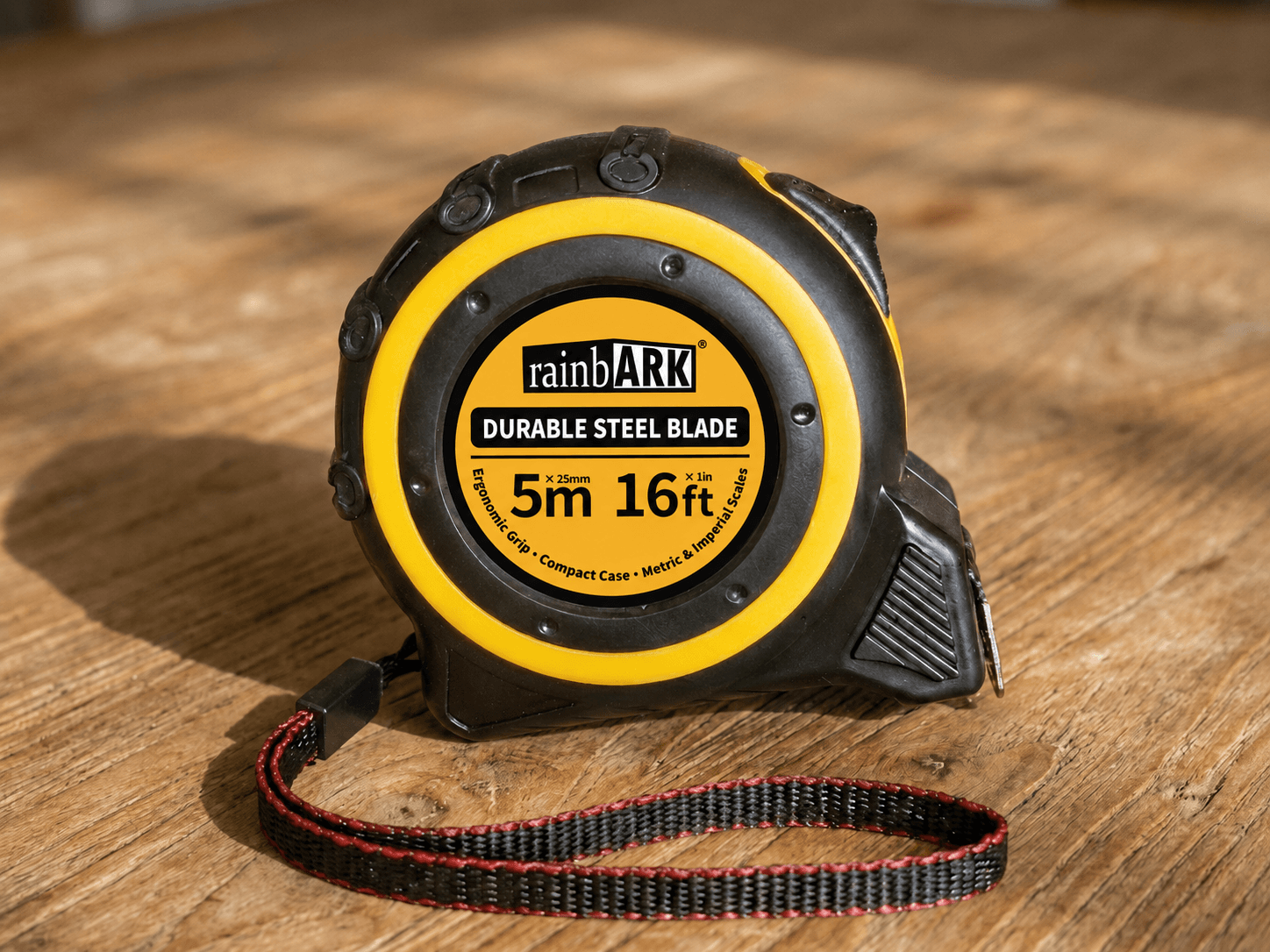 Rainbark tape measure resting on a timber workbench